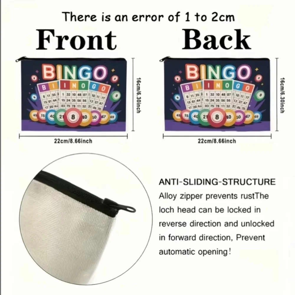 Women's Bingo Print Cosmetic Bag One Size Black Multi-color